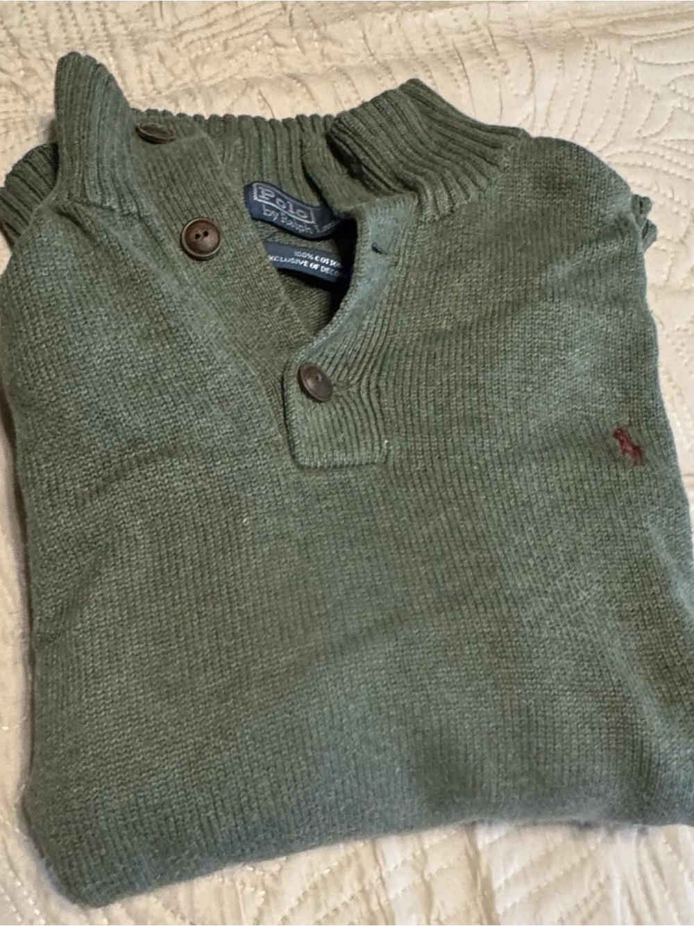 Polo by Ralph Lauren Men’s Olive Green V-Neck Button-Placket Sweater Size XL